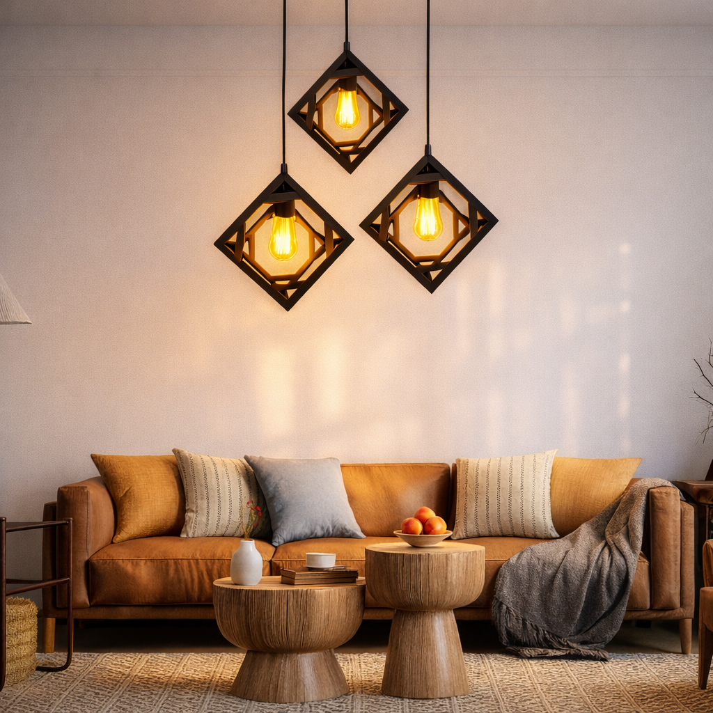 Modern geometric ceiling light for kitchen interior