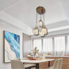 3-Light Cluster Pendant Lighting Crystal Chandelier Gold