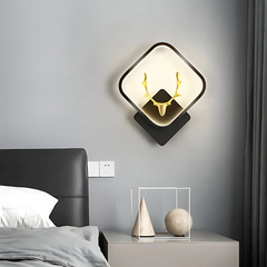 LED Wall Light with Gold Deer Accent, Diamond-Shaped Frame, 3-Colour Modes