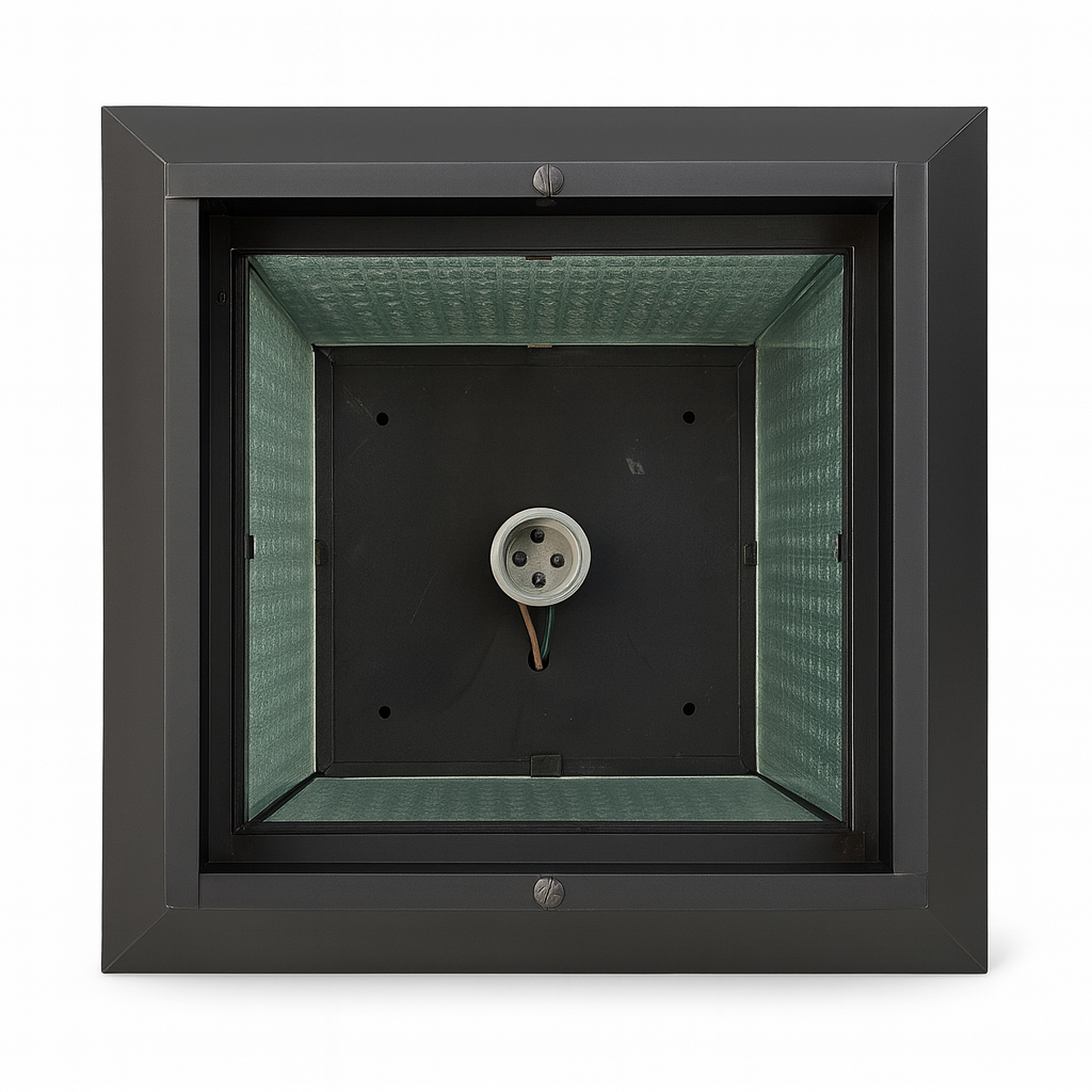 Square wall socket with a dark frame on a white background