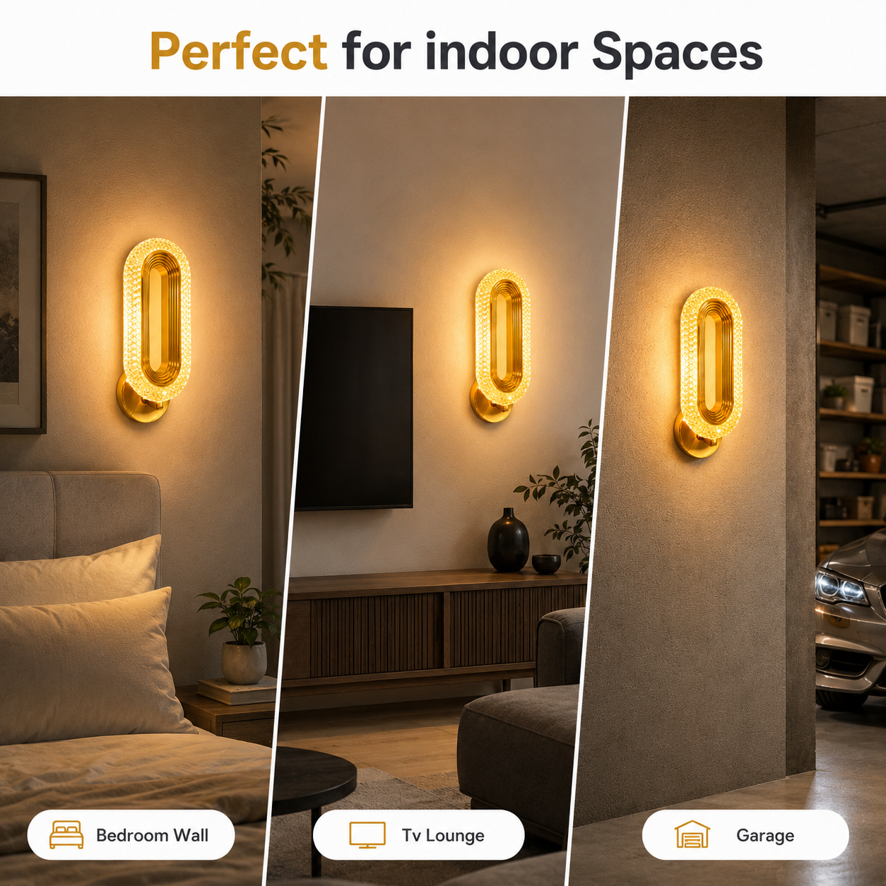 Gold Crystal LED Wall Light Metal Oval Design Luxury Glow
