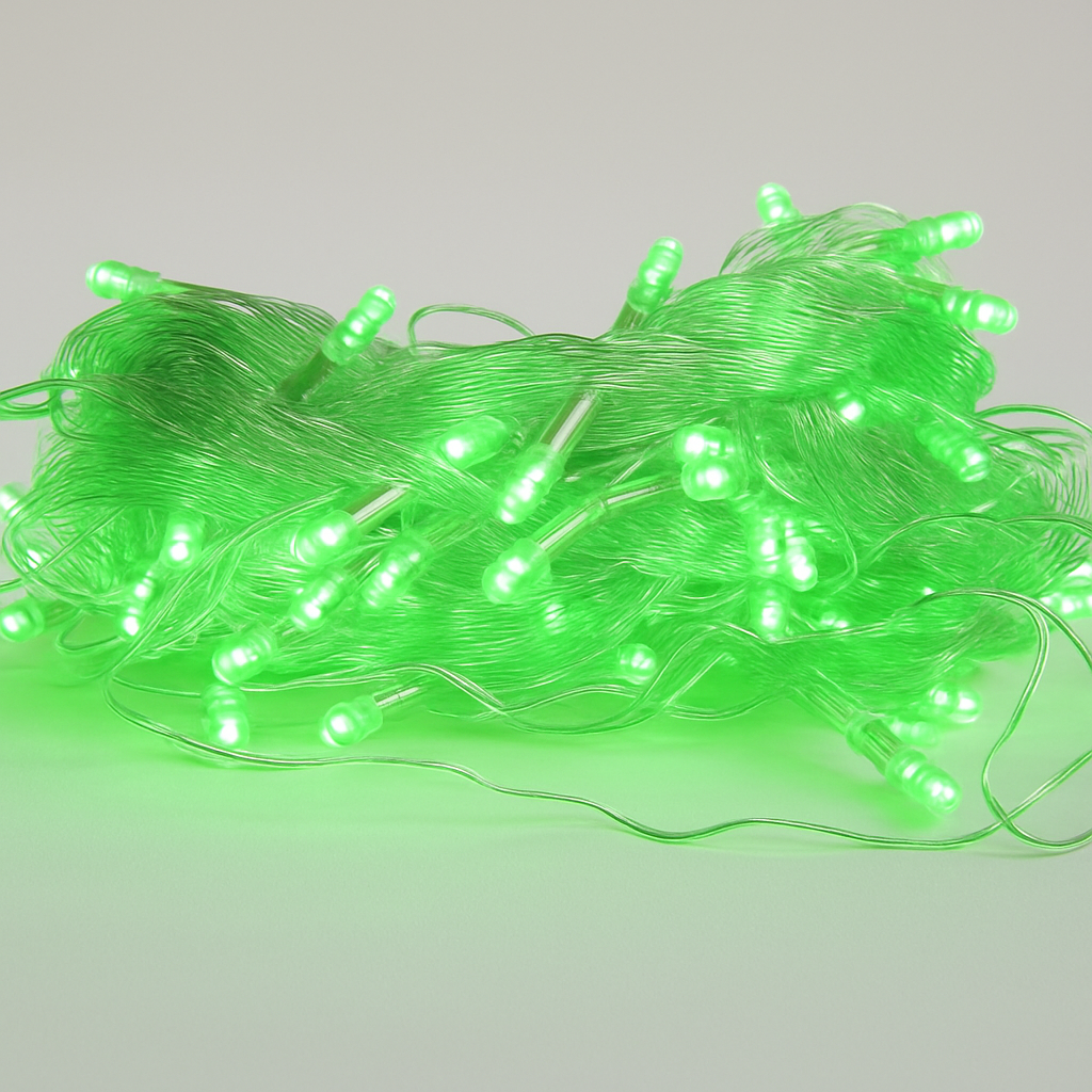 Green LED fairy lighting for balcony and home decoration.