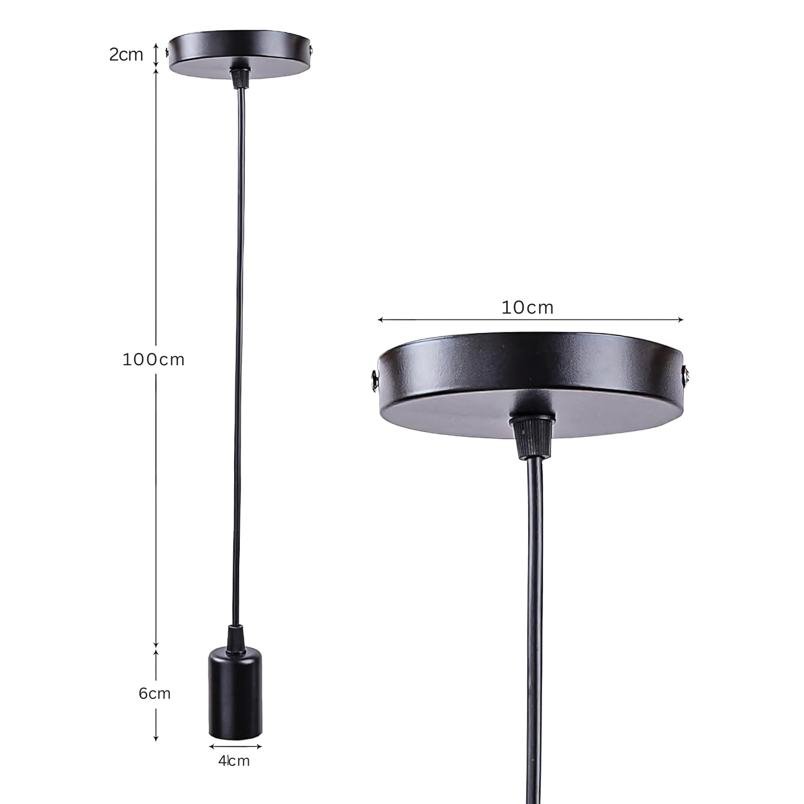 Lamp Holder E27 Black, Pendant Lights Accessories Adjustable Cable 1 m Metal Ceiling Light