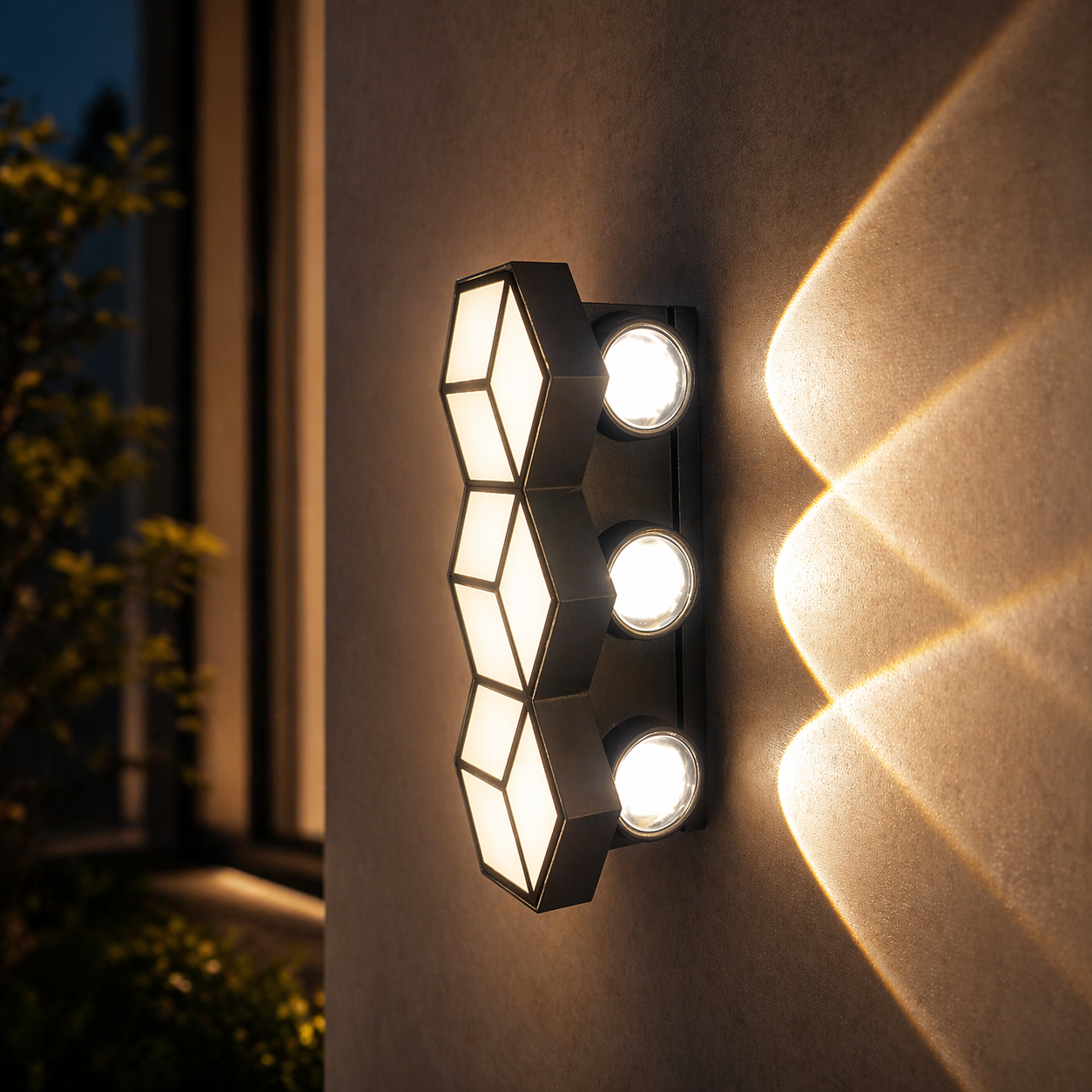 Modern outdoor wall light fixture on a building exterior