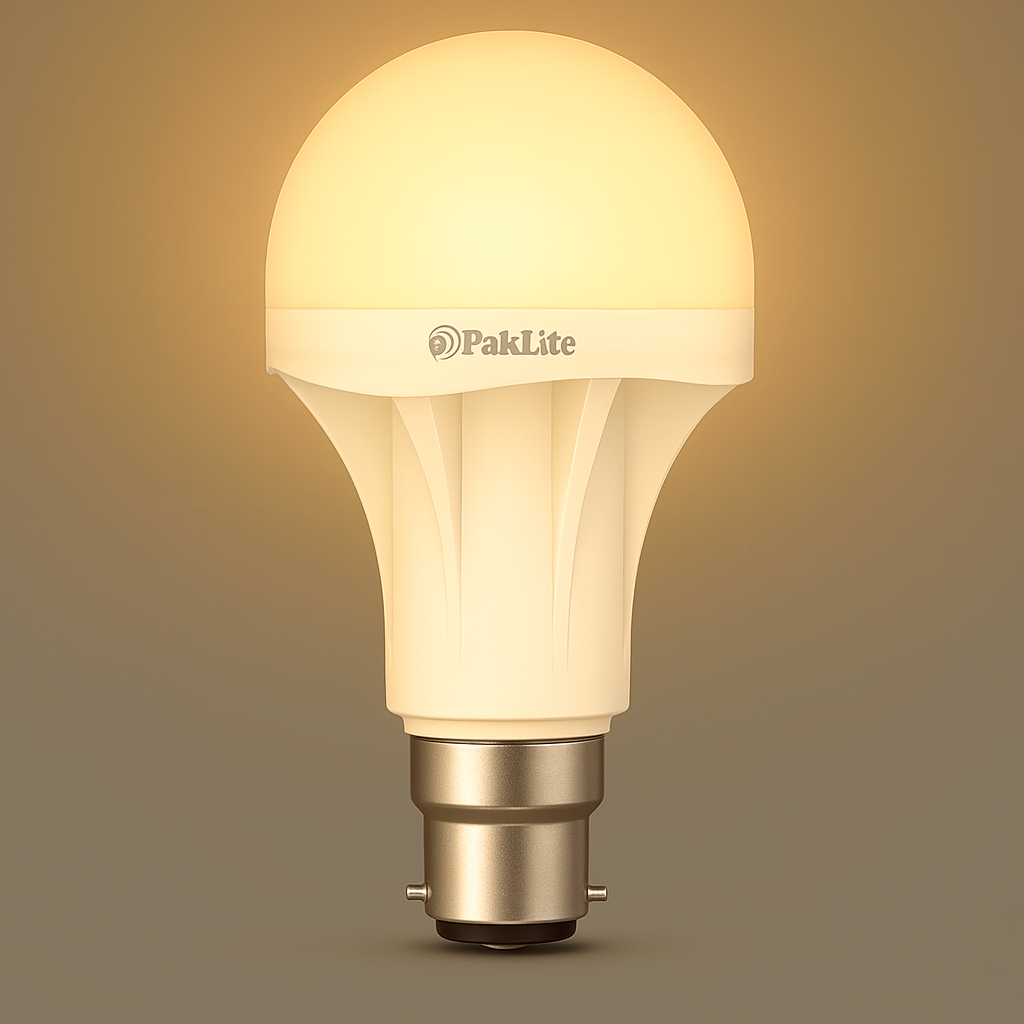 PakLite LED light bulb on a brown background
