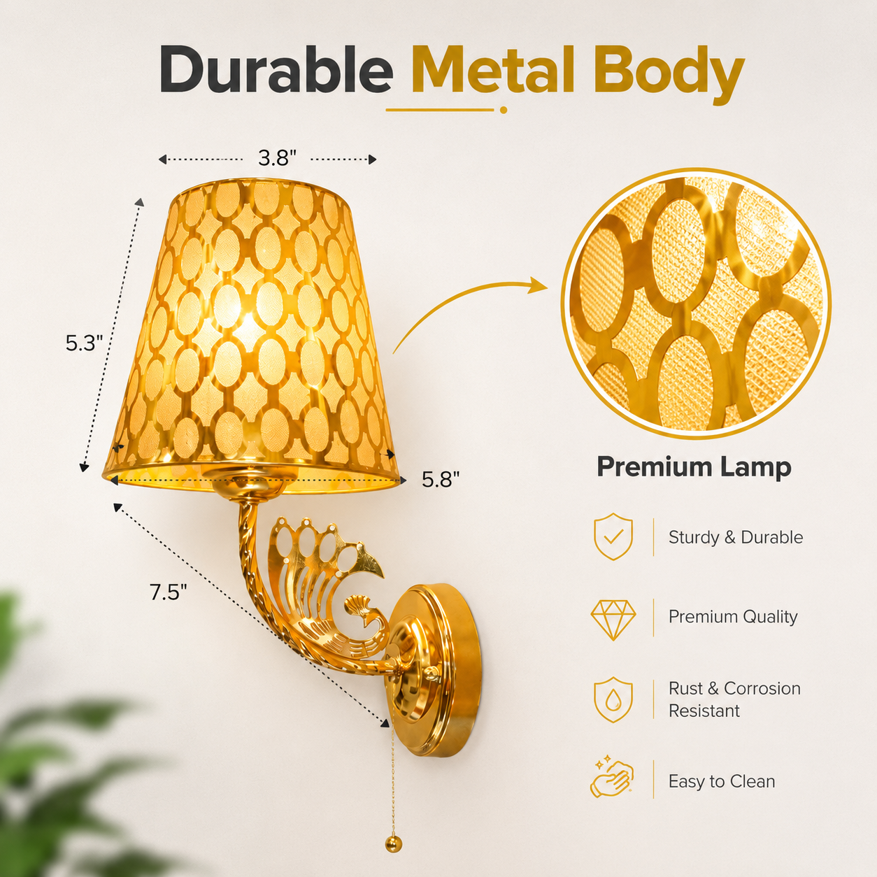 Luxury Gold Wall Sconce with Decorative Shade for Bedroom Ambiance