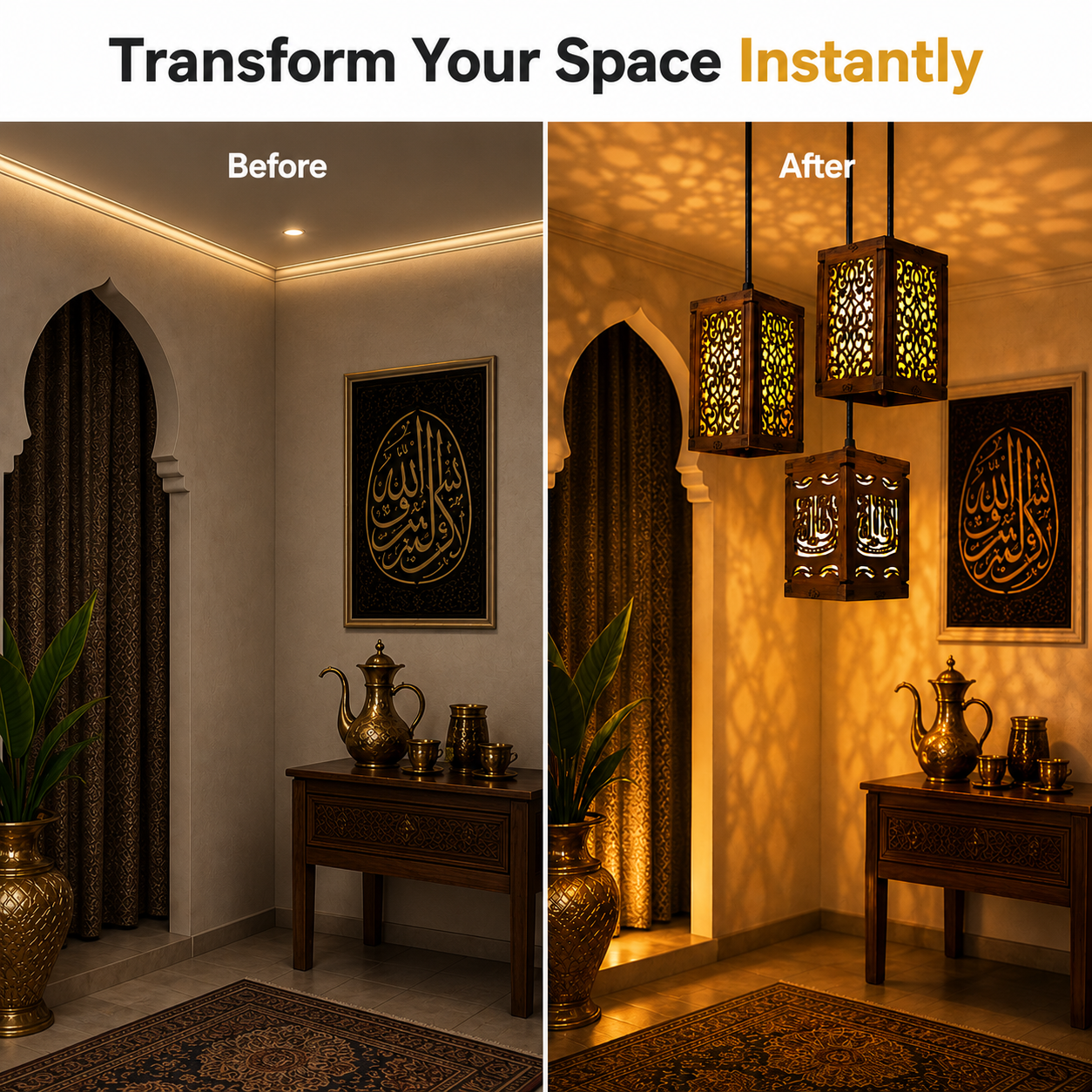 Wooden Islamic ceiling pendant lamp for luxury bedroom décor lighting