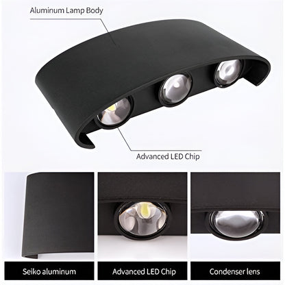 LED Waterproof Indoor/Outdoor Up Down Wall Lamp - Warm White Metal Wall Light