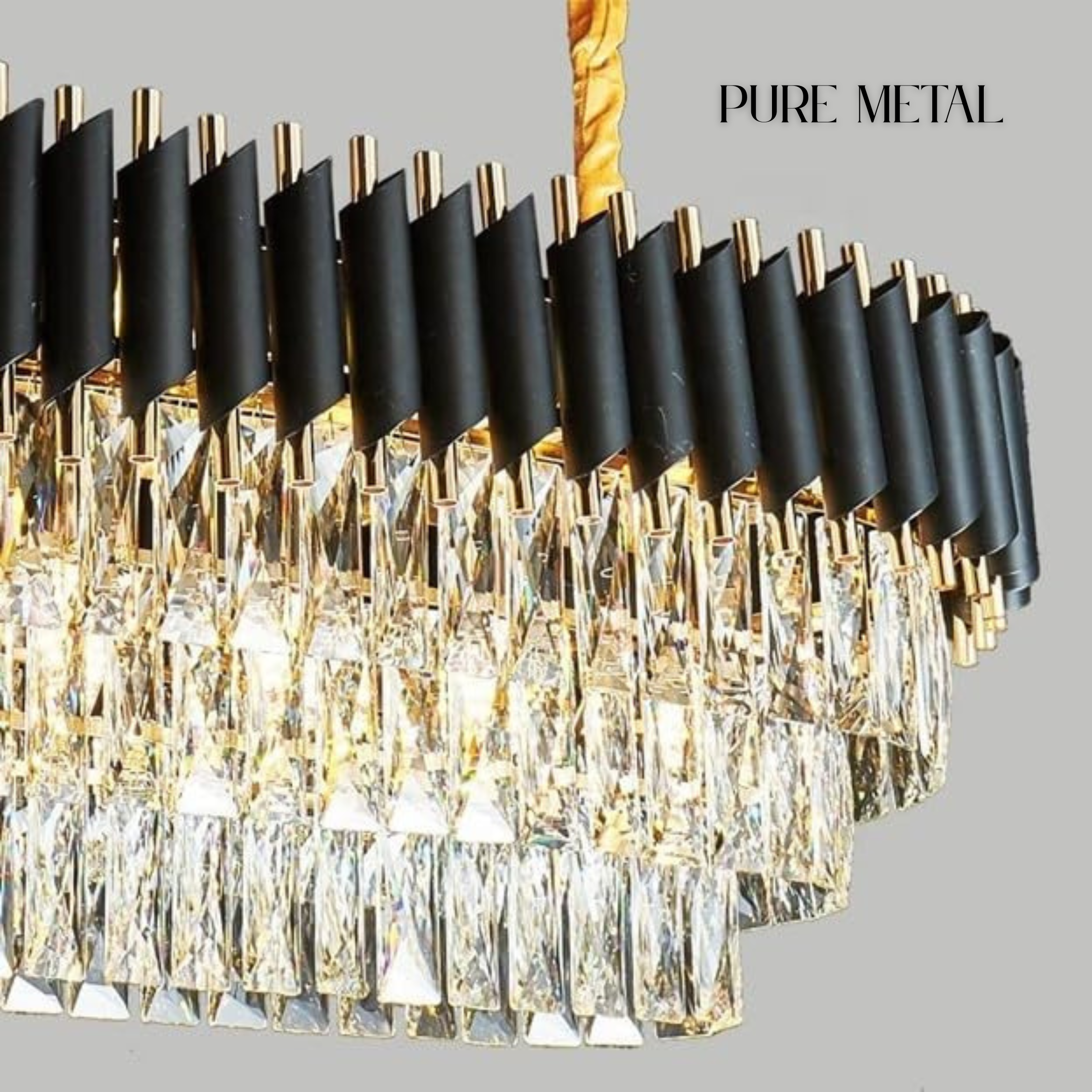 Stainless Steel Black  3 Tier Crystal Chandelier for Hallway, Living Room, Hotel & Entryways
