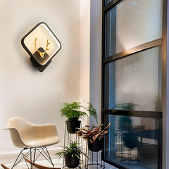 LED Wall Light with Gold Deer Accent, Diamond-Shaped Frame, 3-Colour Modes