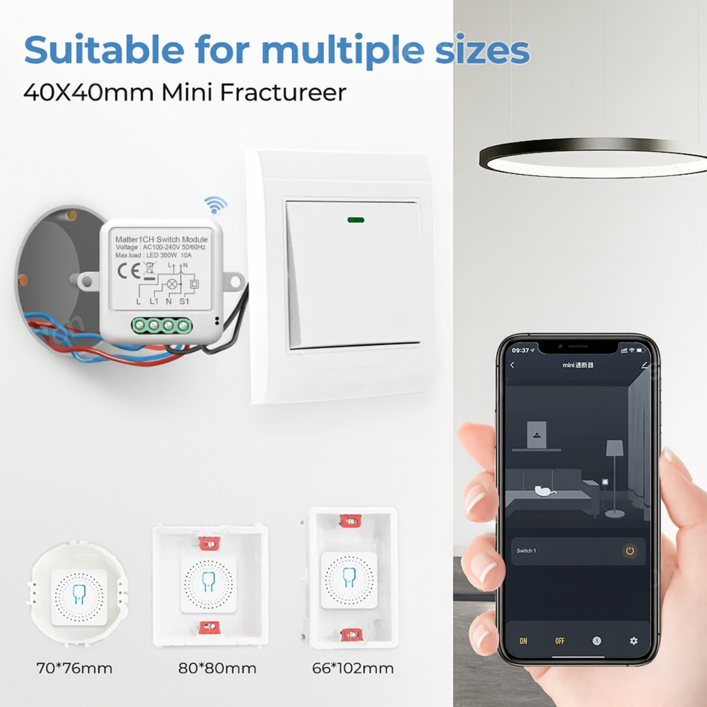 Smart WiFi switch compatible with multiple socket sizes and app control