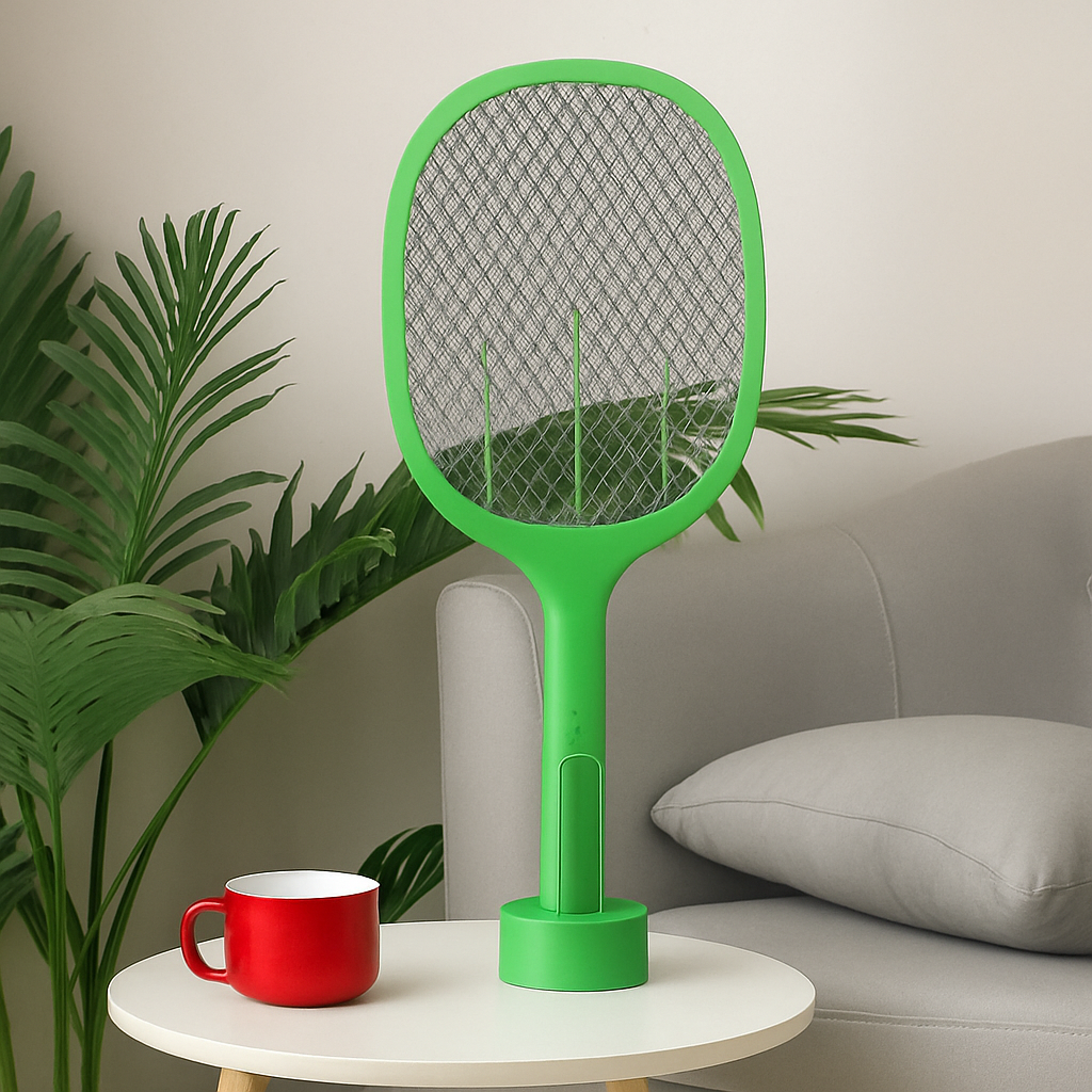 Mosquito killer racket eliminating insects with electric shock.
