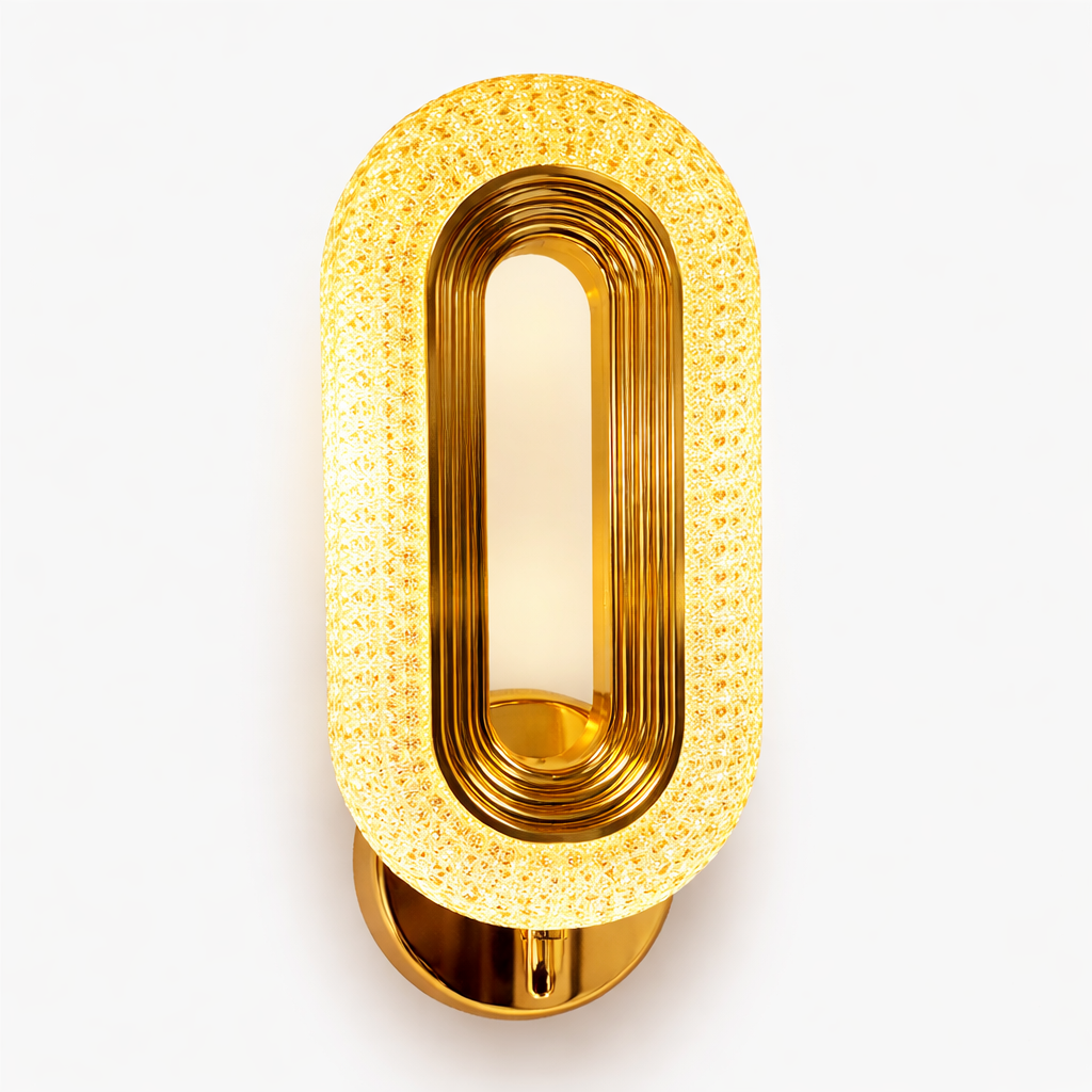 Gold crystal LED wall light with oval luxury design
