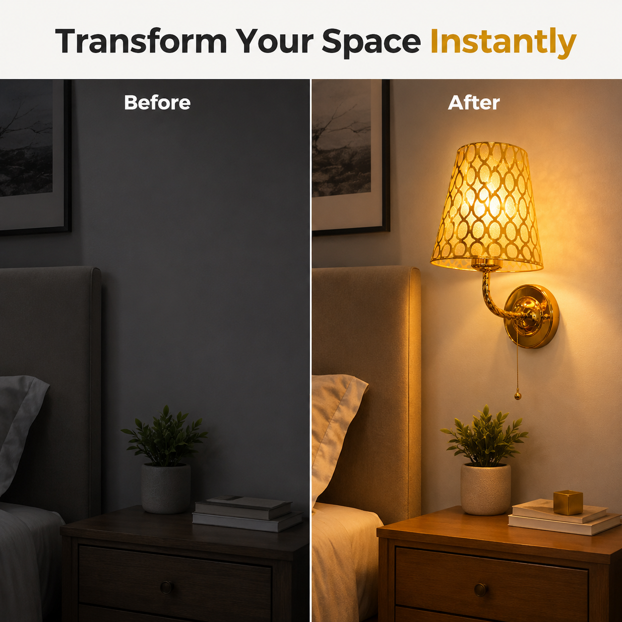 Luxury Gold Wall Sconce with Decorative Shade for Bedroom Ambiance
