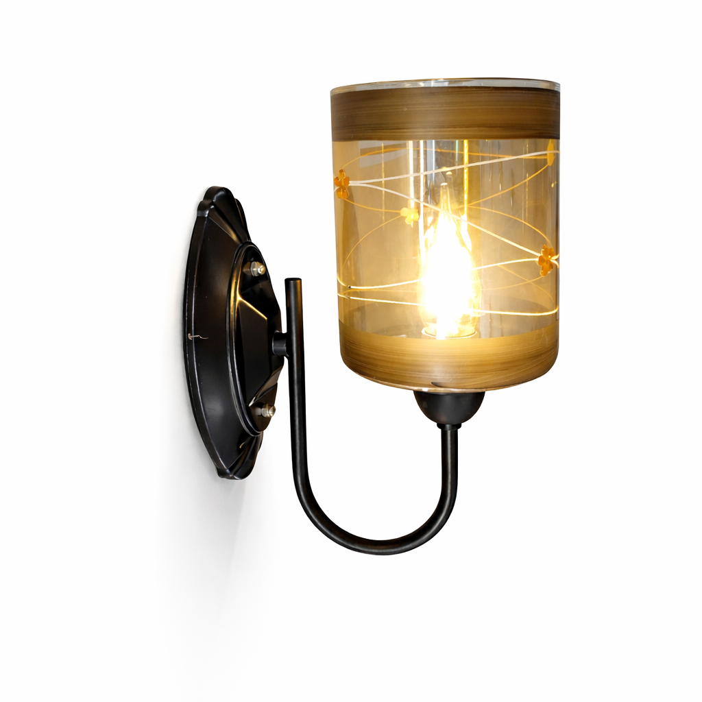 Modern glass wall sconce with warm ambient indoor lighting
