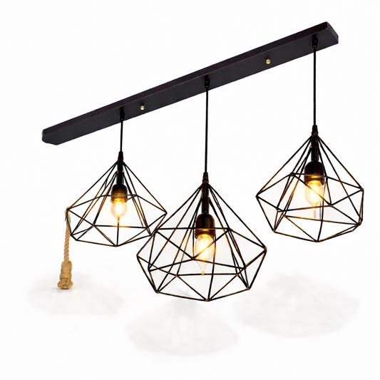 Geometric pendant light with metal frame for modern dining room