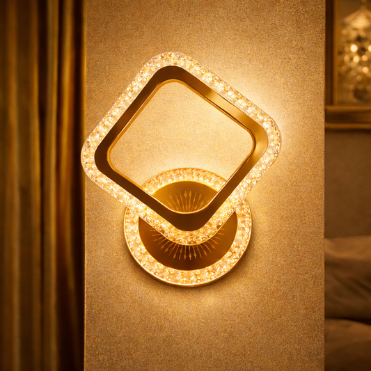 modern golden LED wall light installed on luxury textured wall