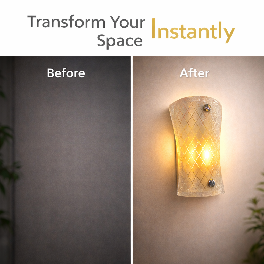Decorative wall light enhancing TV lounge with warm evening glow