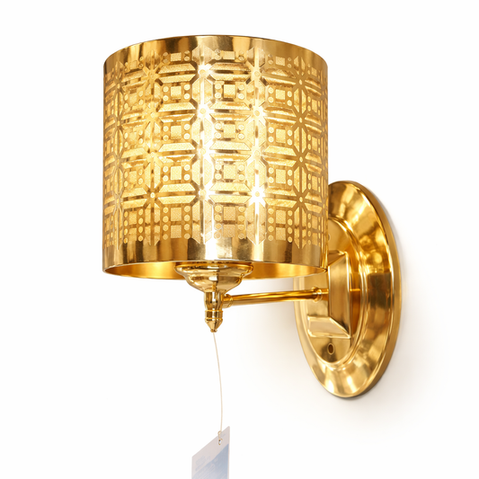 Gold wall sconce light with geometric metal shade design