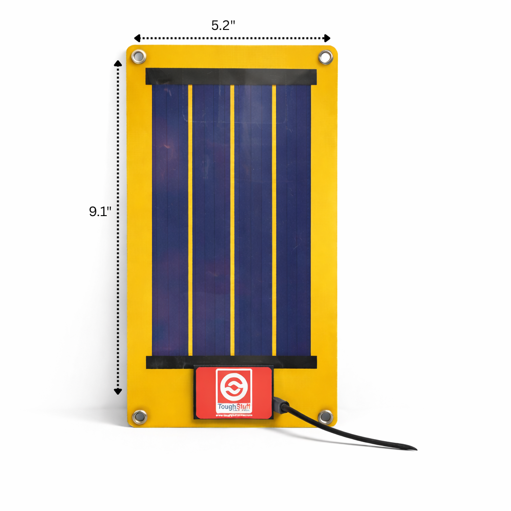 Yellow solar panel with measurements on a white background