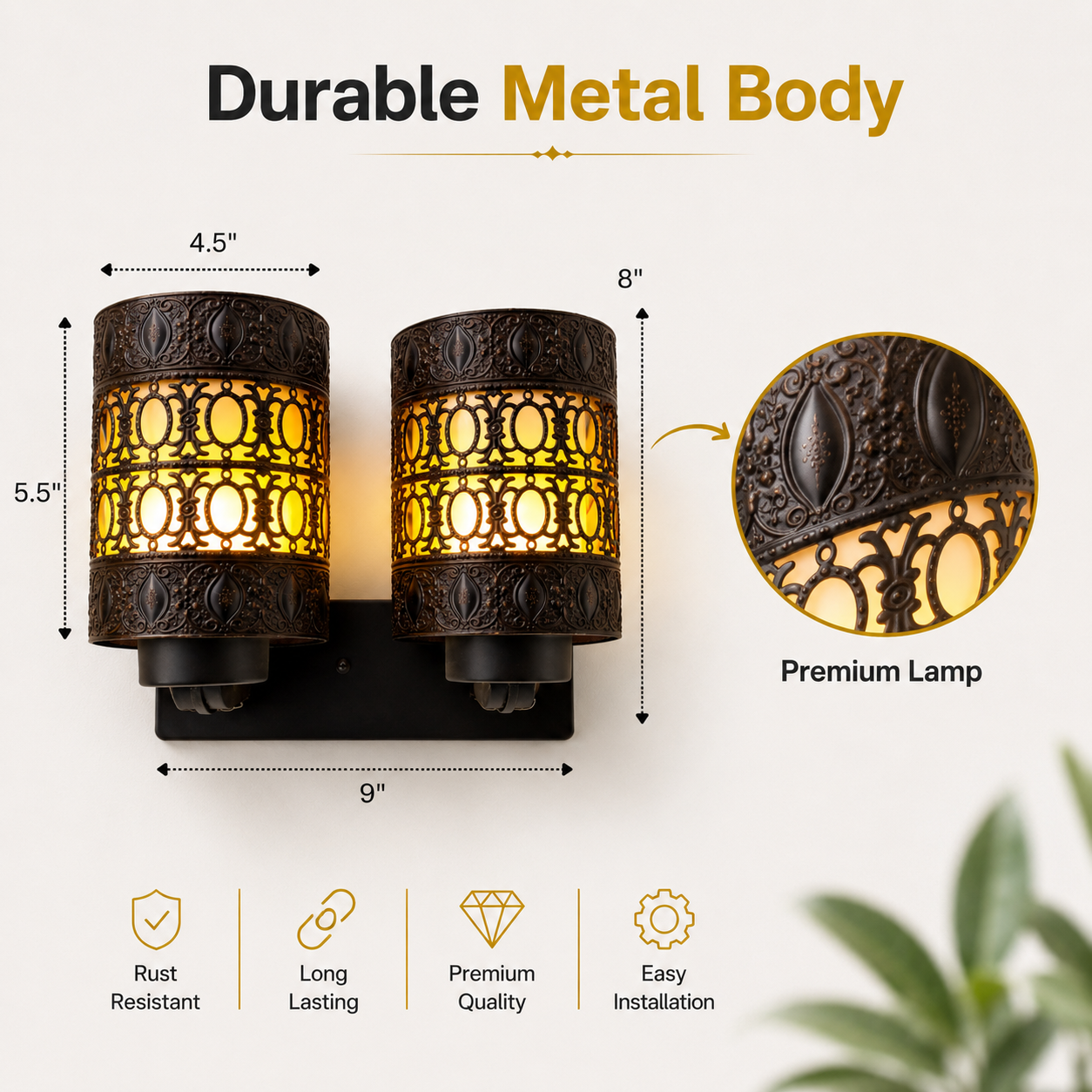 Luxury Gold Wall Sconce Metal Dual Light Warm Ambient Glow