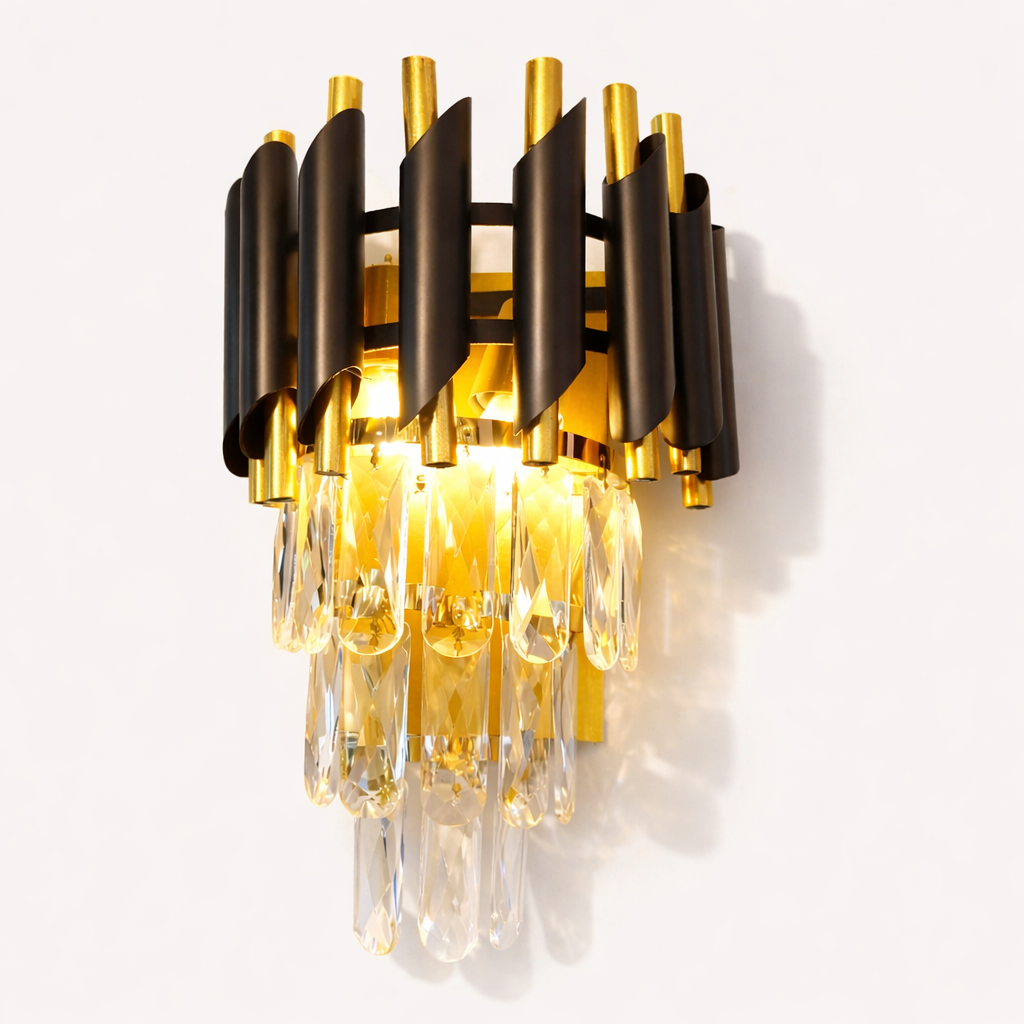 Luxury gold LED chandelier with crystal wall sconce design