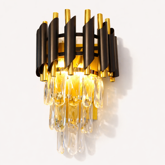 Luxury gold LED chandelier with crystal wall sconce design