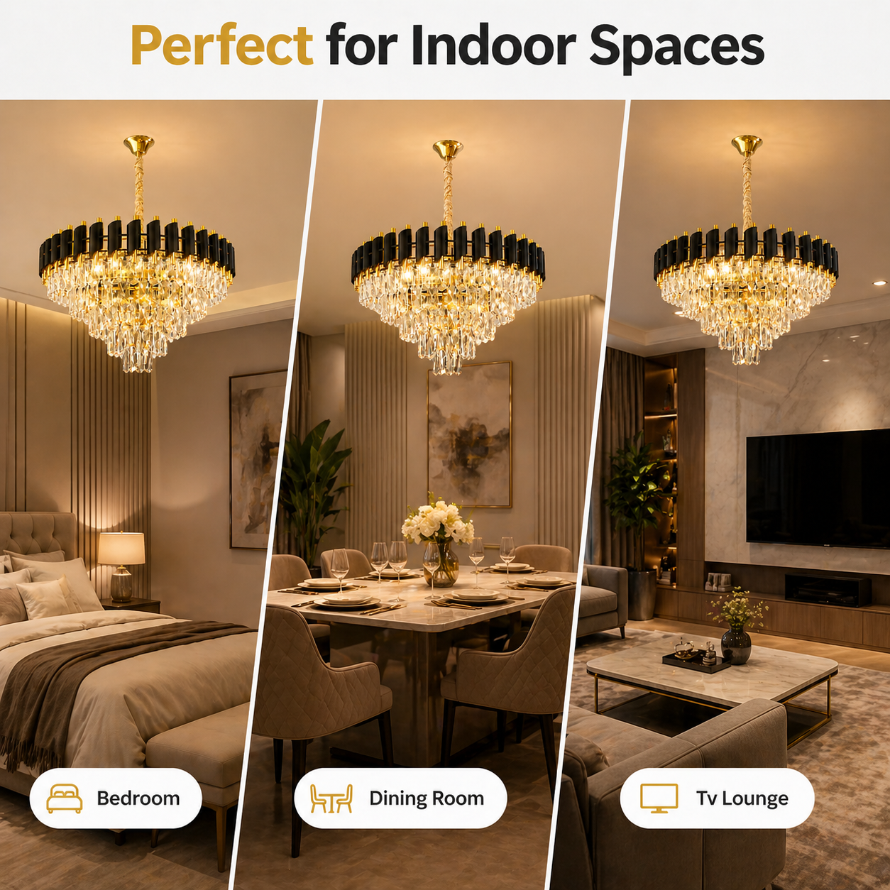 modern chandelier installed in living room luxury interior setting