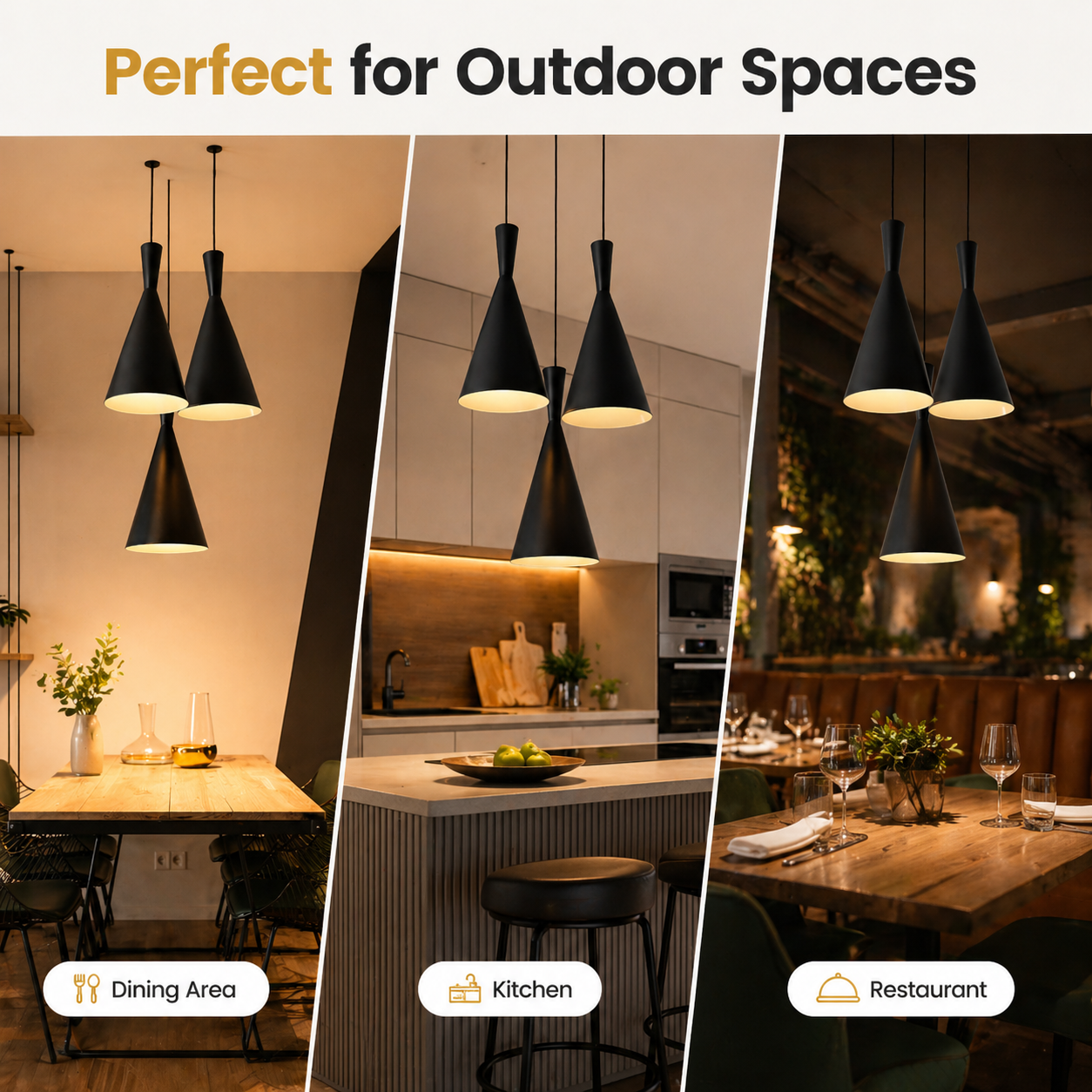 Modern Cone Pendant Light Metal 3-in-1 Ceiling Lighting