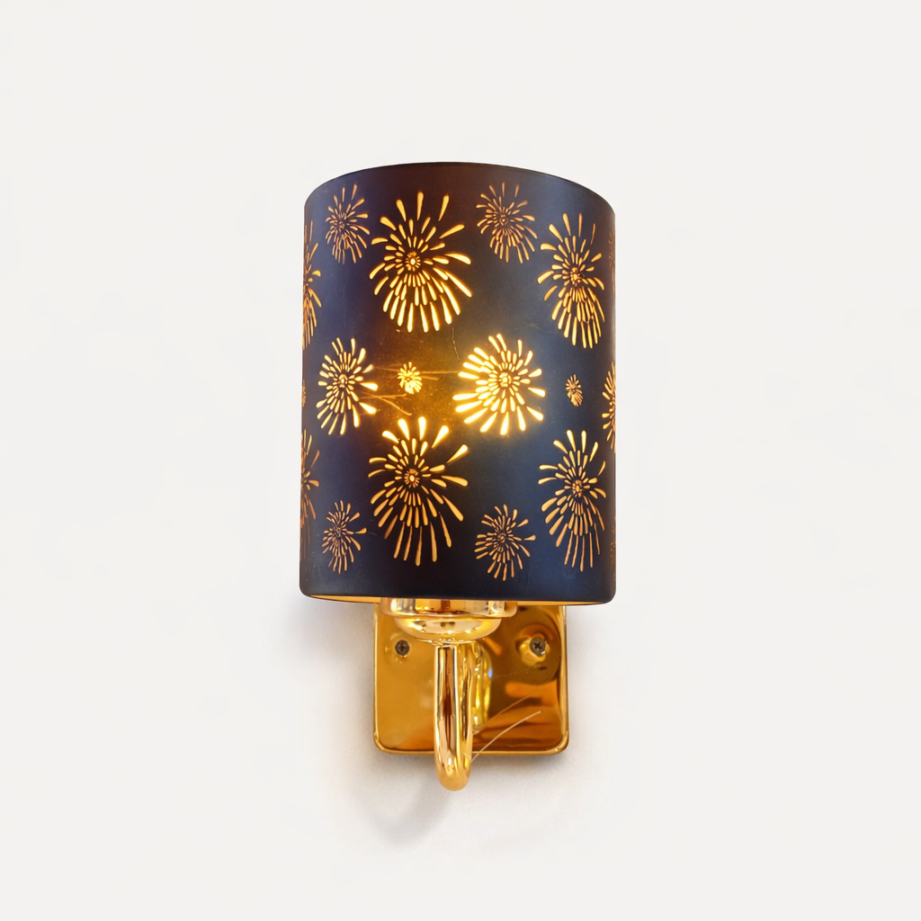 Decorative wall sconce with firework pattern on a white background