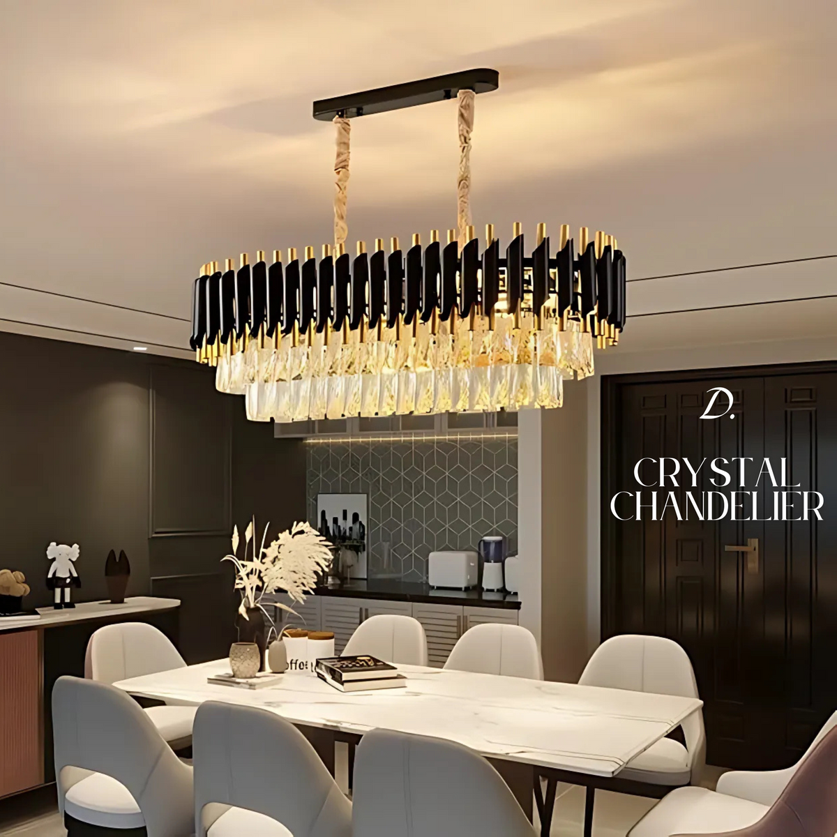 Stainless Steel Black  3 Tier Crystal Chandelier for Hallway, Living Room, Hotel & Entryways