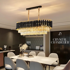 Stainless Steel Black  3 Tier Crystal Chandelier for Hallway, Living Room, Hotel & Entryways