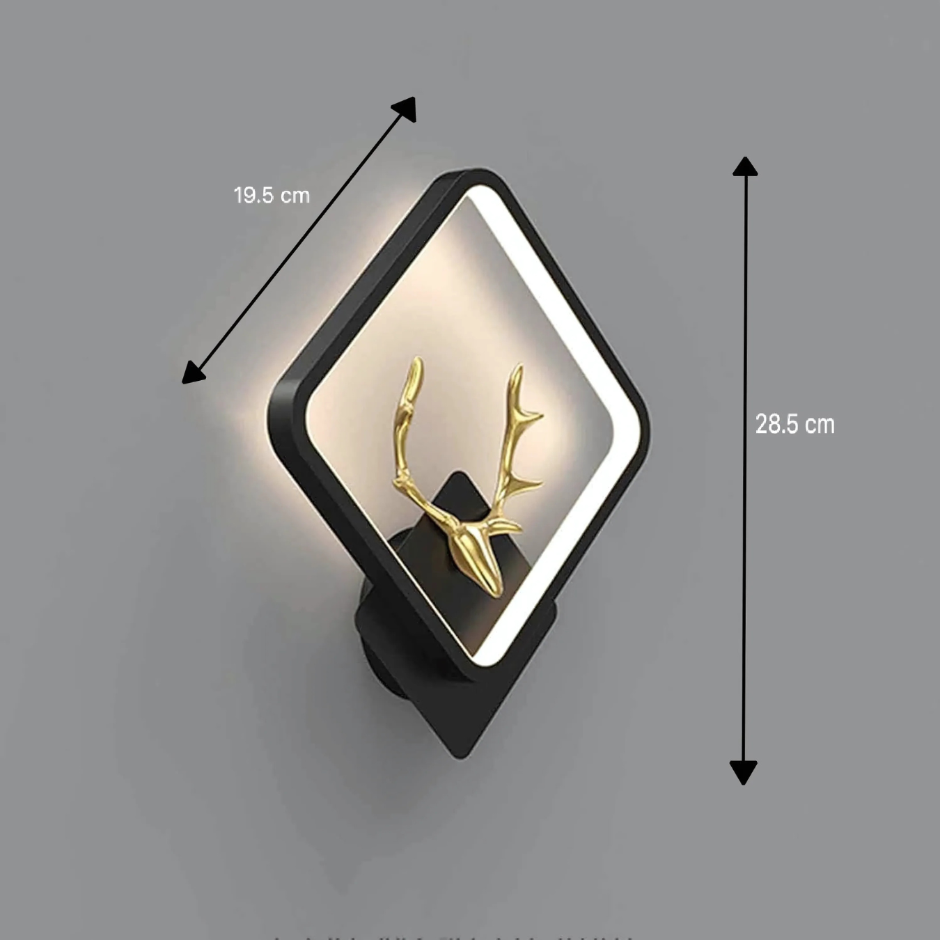 LED Wall Light with Gold Deer Accent, Diamond-Shaped Frame, 3-Colour Modes