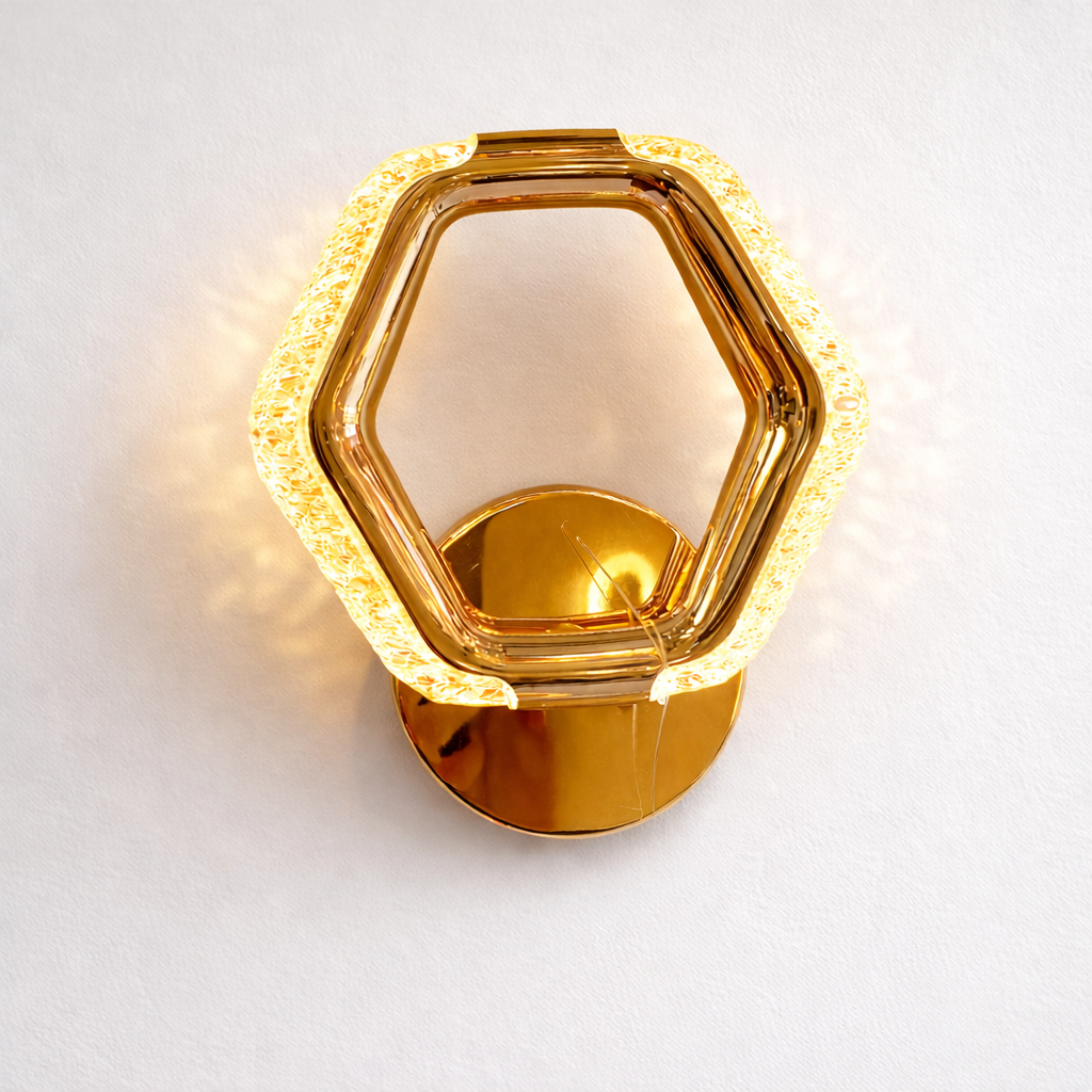 Gold LED chandelier wall light with crystal glow finish