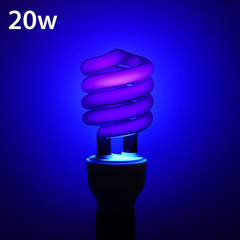 CFL light bulb with '20w' label on a blue background