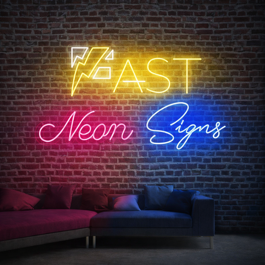 custom neon sign glowing on brick wall modern décor