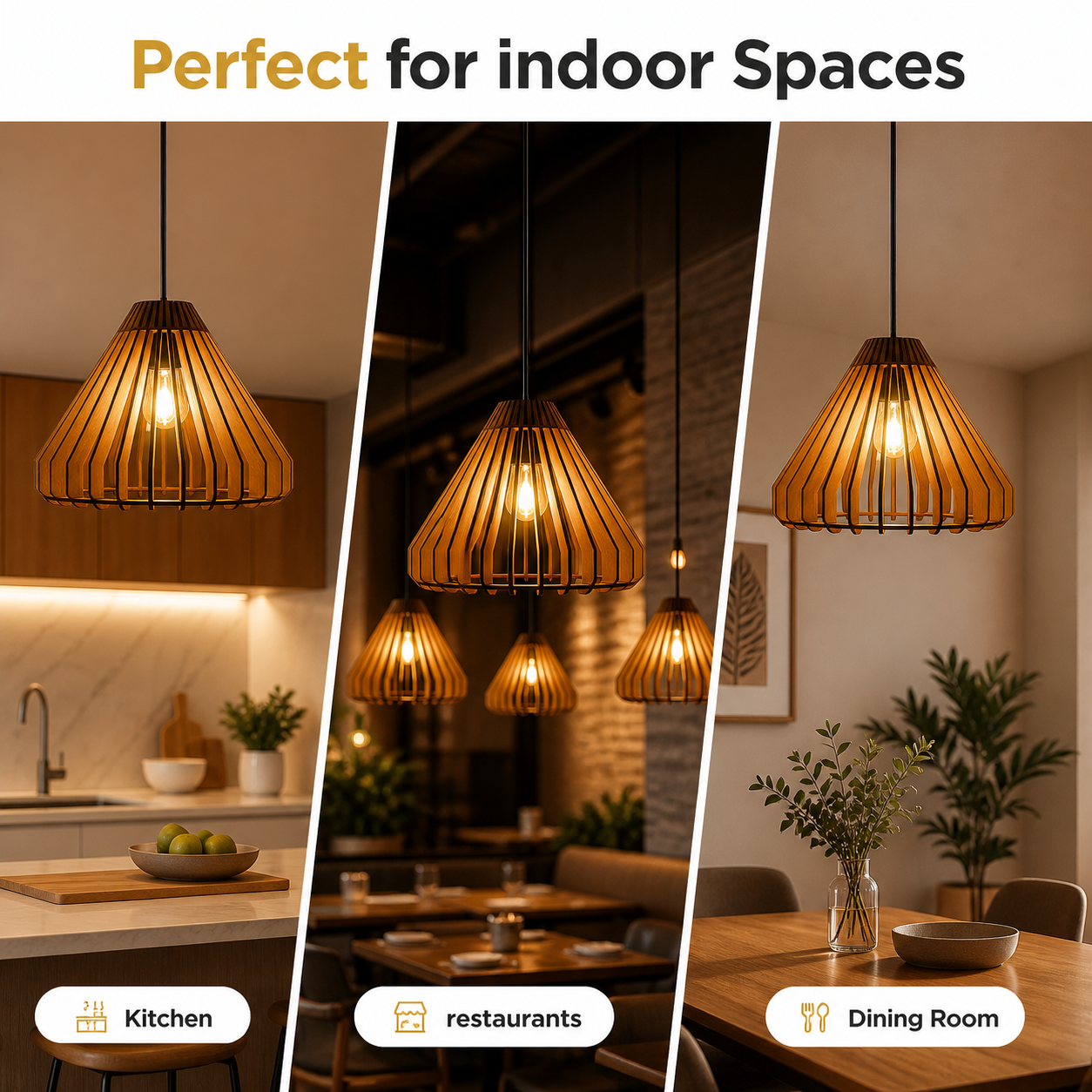 modern wooden hanging lamp with open slat shade design
