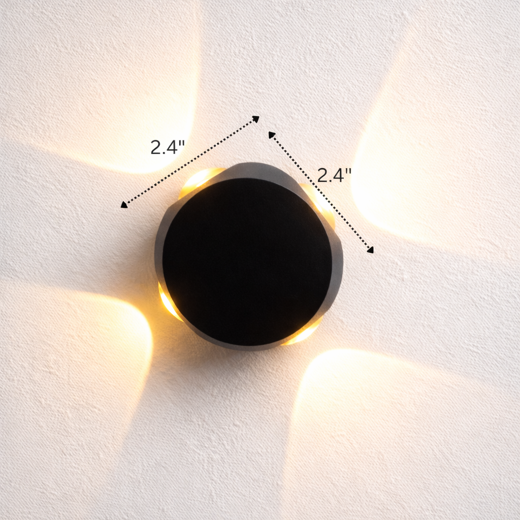 Wall-mounted light fixture with dimensions indicated on a white wall.