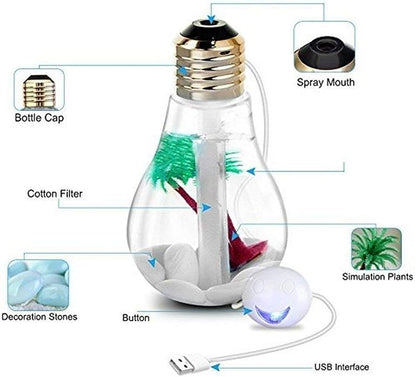 Bulb Humidifier 400ml - 7-Color USB Portable Spray for Baby, Bedroom, Office & Car