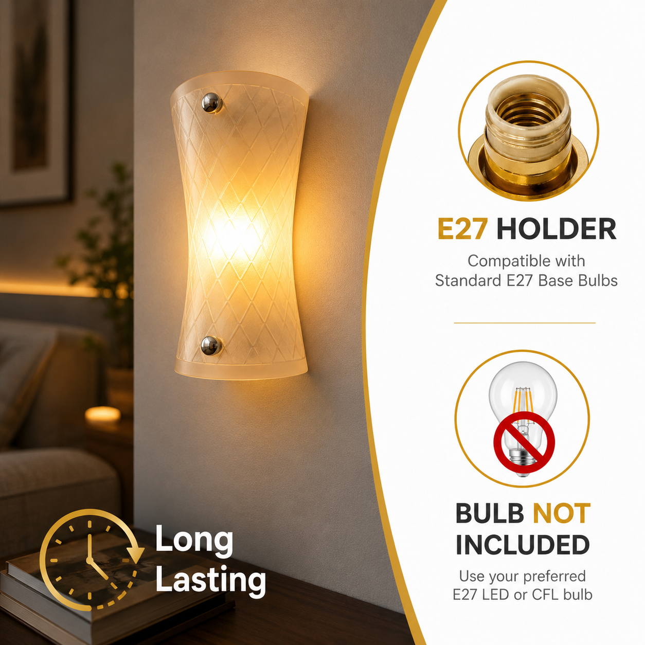 Modern Glass Wall Light Frosted Panel for Living Room Glow