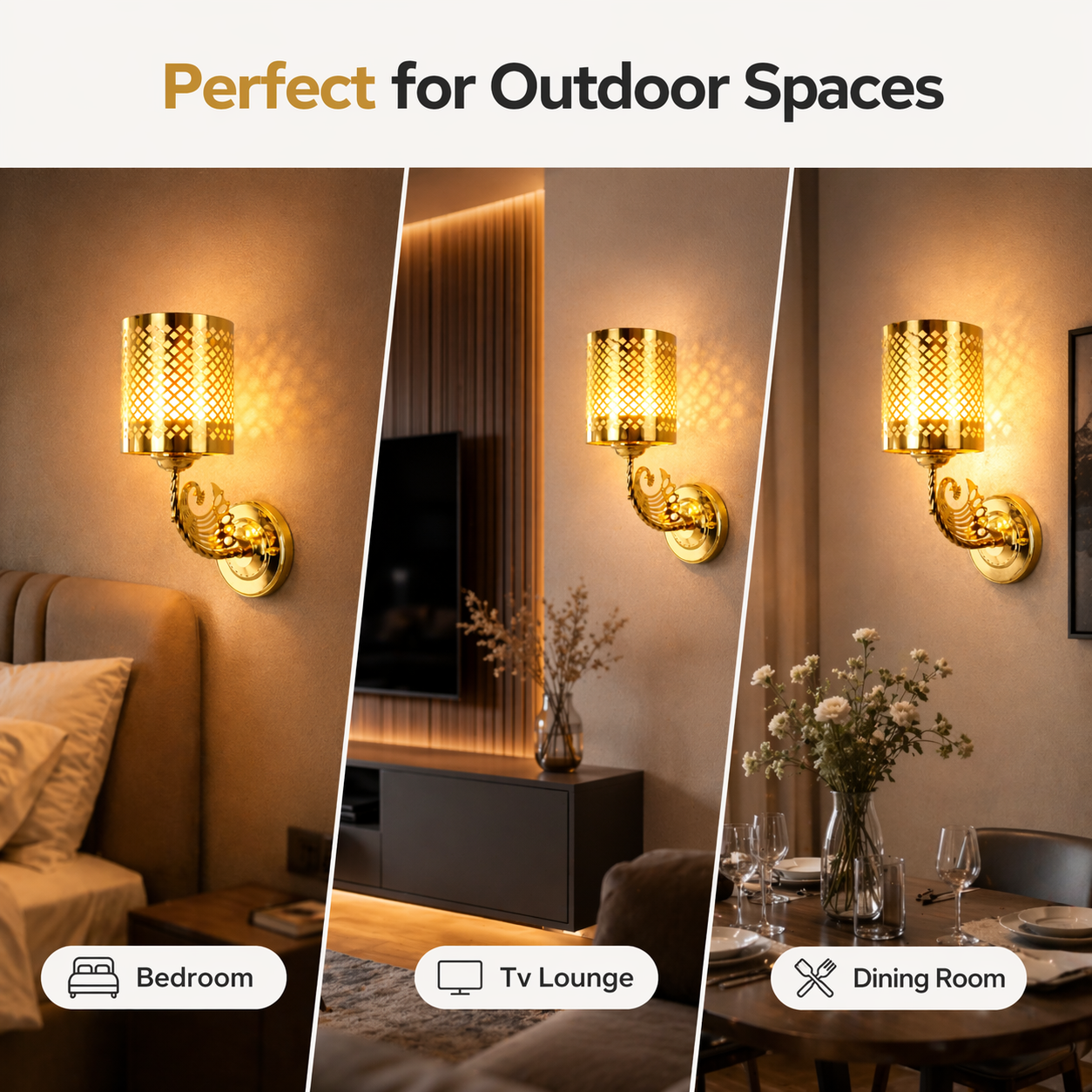 decorative metal wall light casting patterned glow on wall