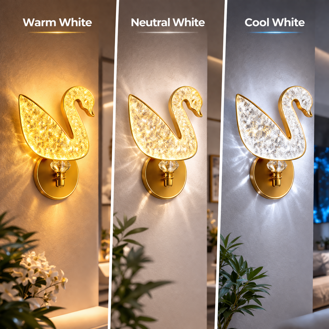 luxury swan wall sconce with warm ambient LED lighting