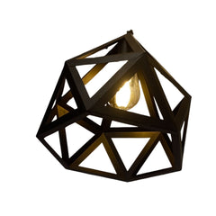   "Modern black geometric pendant light with polygonal metal cage design