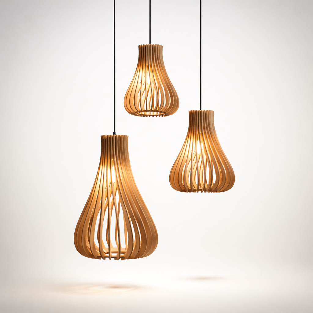 Natural wood hanging lamp for contemporary interiors