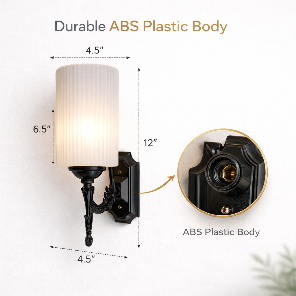 Black ABS wall sconce for bedroom ambient lighting décor