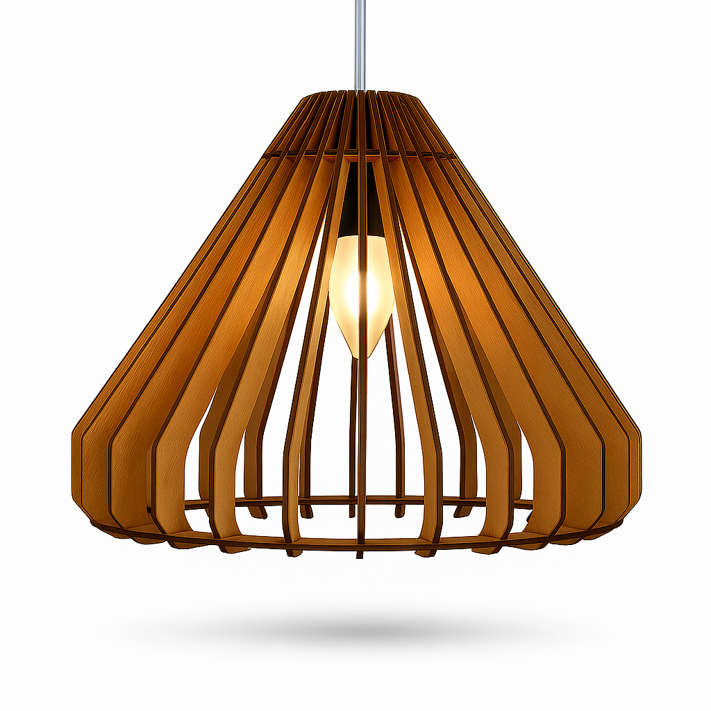 Wooden pendant lamp with a white background