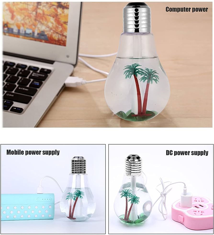 Bulb Humidifier 400ml - 7-Color USB Portable Spray for Baby, Bedroom, Office & Car