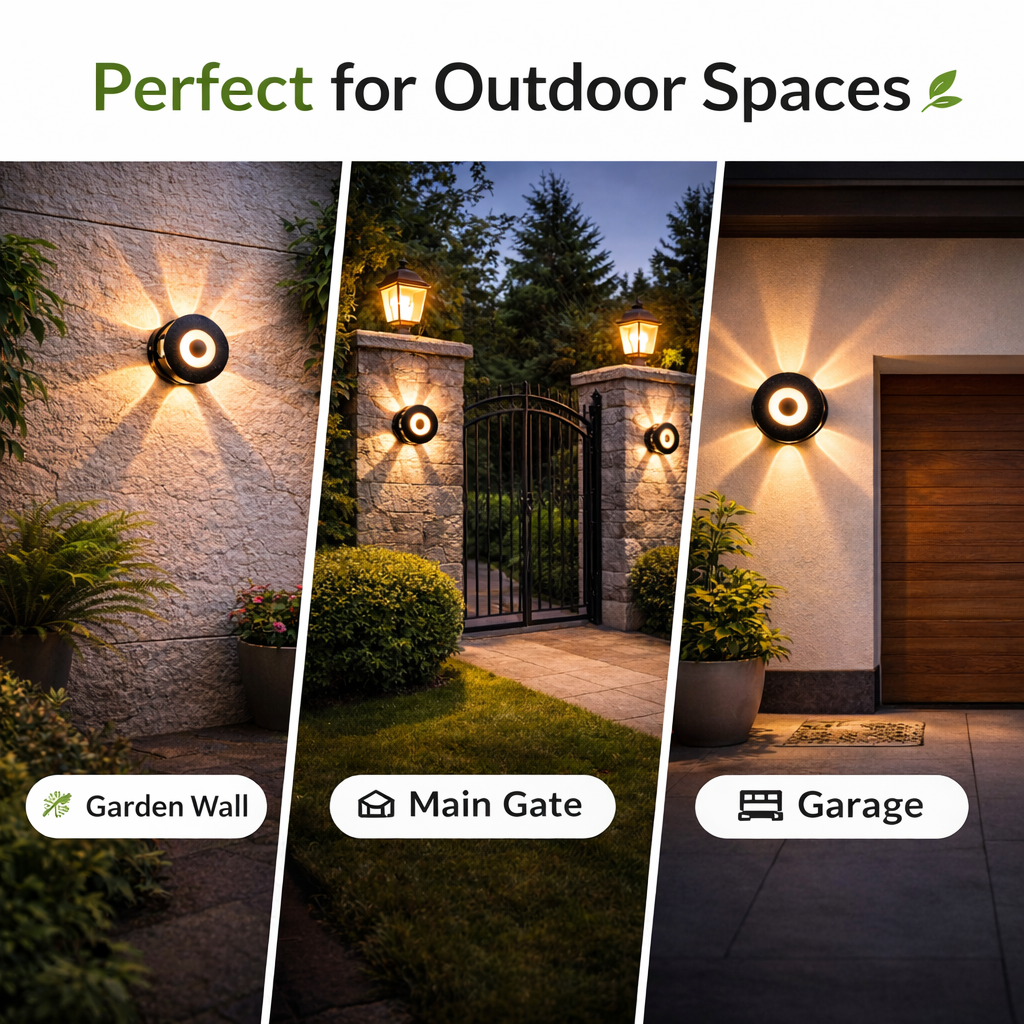 decorative 360 degree light pattern round wall sconce night view