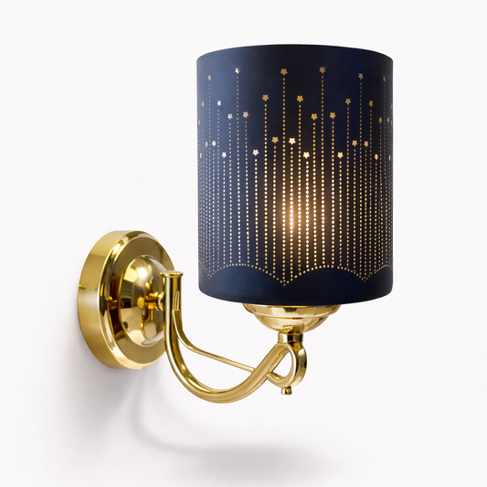 Gold wall sconce with perforated metal shade for luxury interiors