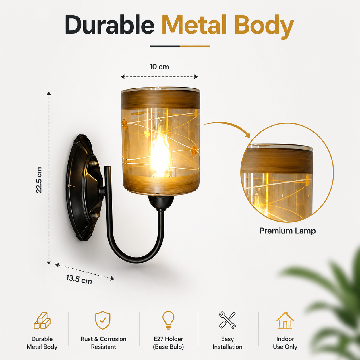 Modern Glass Wall Sconce Metal Arm Indoor Warm Light